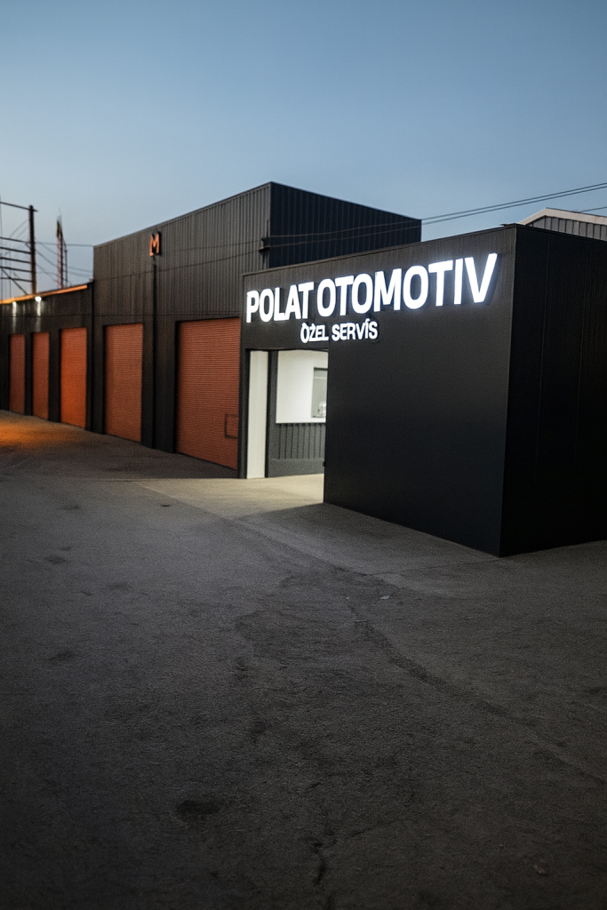 Polat Otomotiv & Özel Servis dış cephesi – modern ve profesyonel otomotiv servis binası