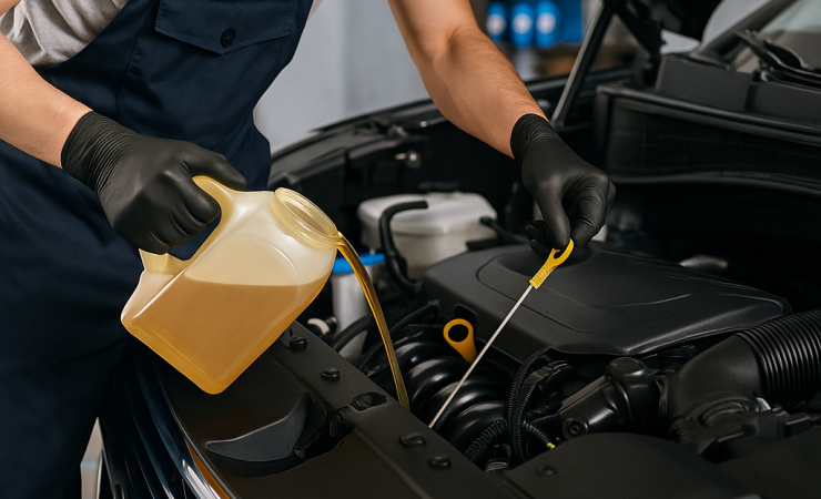 Polat Otomotiv’de teknisyen aracın motoruna bakım yaparken, modern otomotiv servis ortamı.