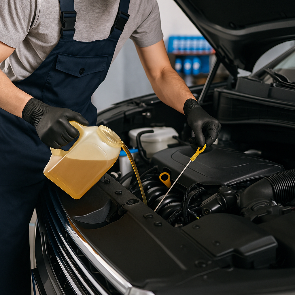 Polat Otomotiv’de teknisyen aracın motoruna bakım yaparken, modern otomotiv servis ortamı.